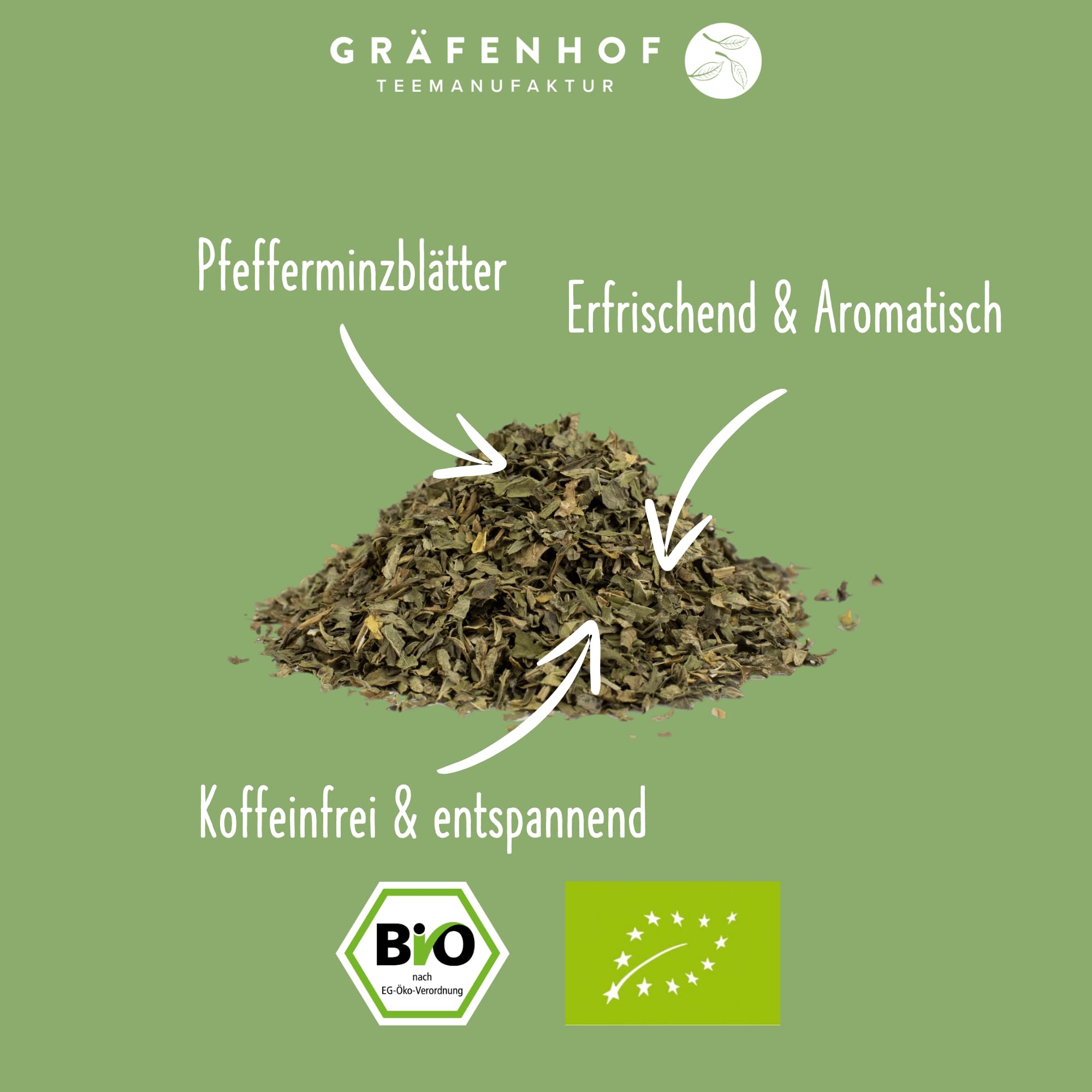 Gräfenhof Pfefferminztee Bio, 1000g lose Pfefferminzblätter, 100% naturrein ohne Zusätze, intensiv frisch & mentholig, koffeinfrei, Premium Qualität, in DE abgefüllt