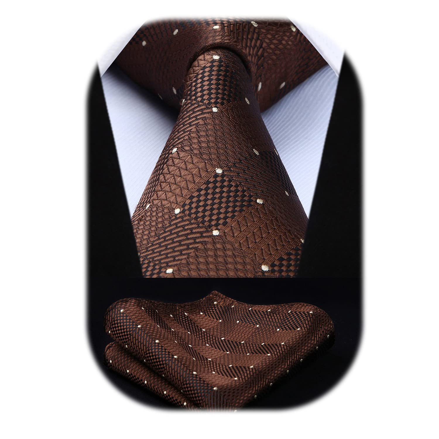 HISDERN Ties for Men Plaid Checkered Tie with Pocket Square Woven Business Formal Necktie Handkerchief Set Wedding Party