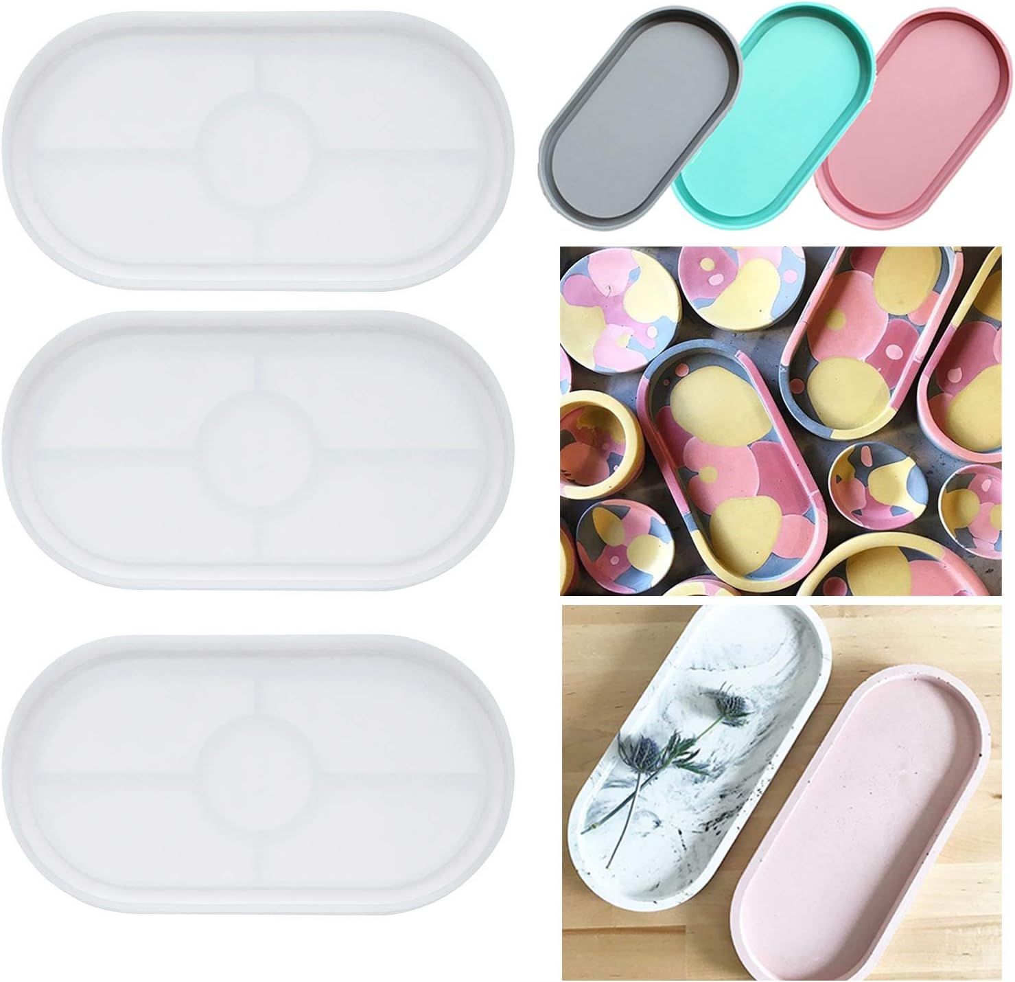 3 Pack Ashtray Molds, Oval Coaster Epoxy Resin Casting Mould DIY Jewelry Tray Dishes for Craft Jewelry Storage Office Home Decoration (3)