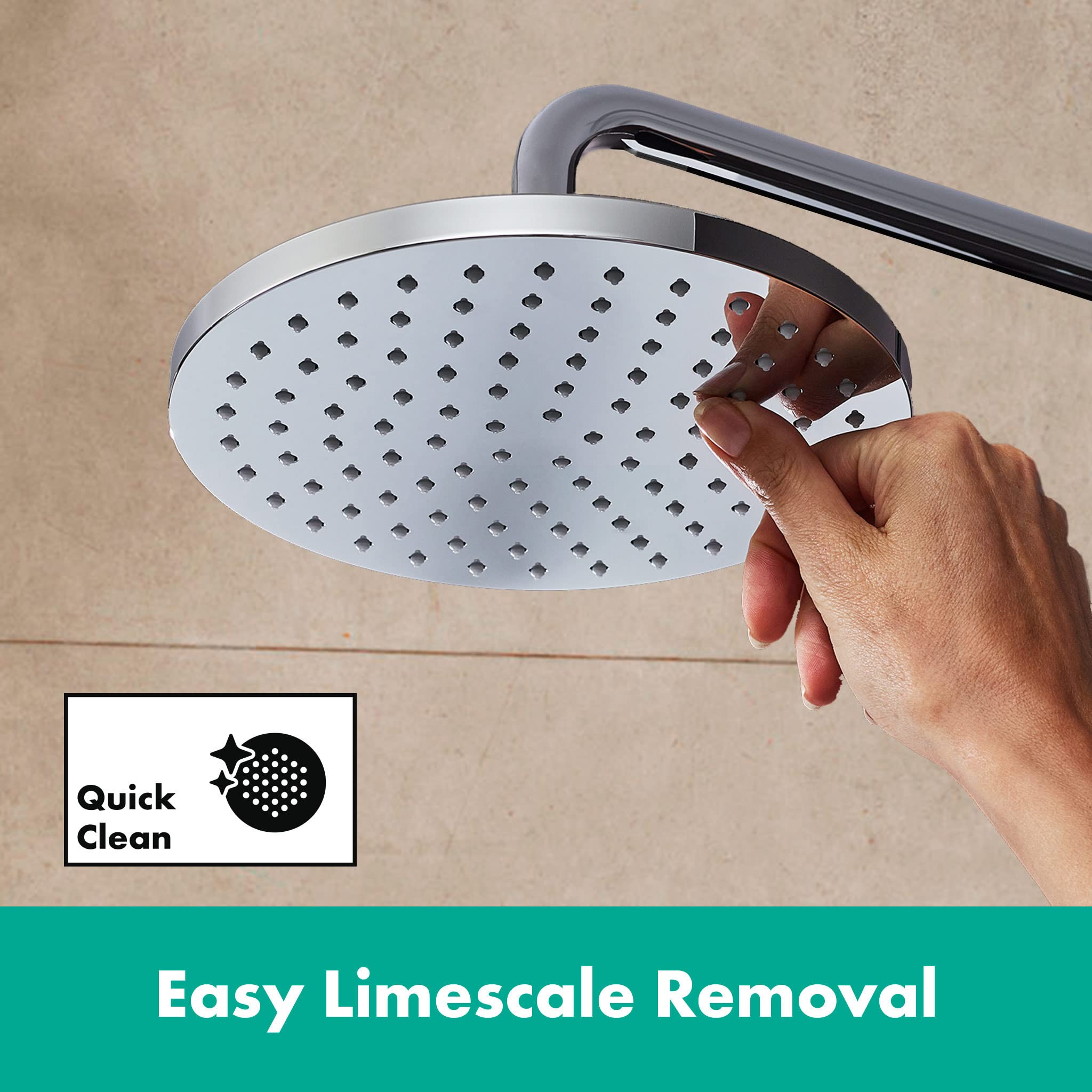 hansgrohe Vernis Blend - Soffione doccia a risparmio idrico max. 7 l/min (EcoSmart), Doccia a pioggia rotondo (205 mm) con 1 getto, con funzione anticalcare, cromo, 26277000