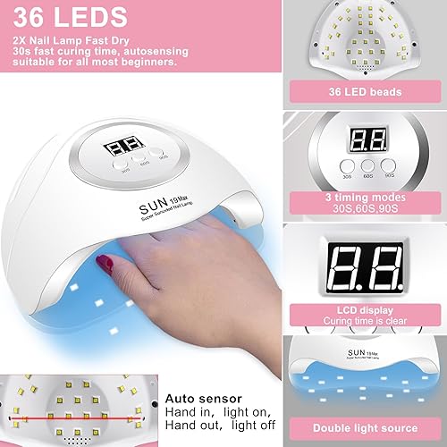 Miniatura 2 de Kit de esmalte de uñas de 9 colores con lámpara UV LED de 72 W, herramienta de uñas, kit de gel de uñas