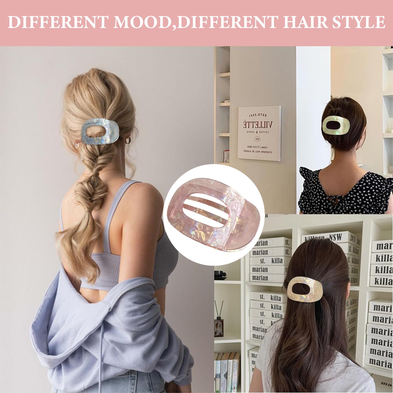 Yeomju Pack of 4 Acetate FlatHair Comfortable Curved Clip for Women's Thick and Thin Hair, Candy Colour, multicoloured - Image 4