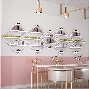 Wall Mounted Nail Polish Storage Racks, Nail Polish Wall Organizer, Nail Supplies Display Rack, Perfume Storage Shelf, Hanging Beauty/Nail Shop Organizer HolderWhite,5-Piece Set