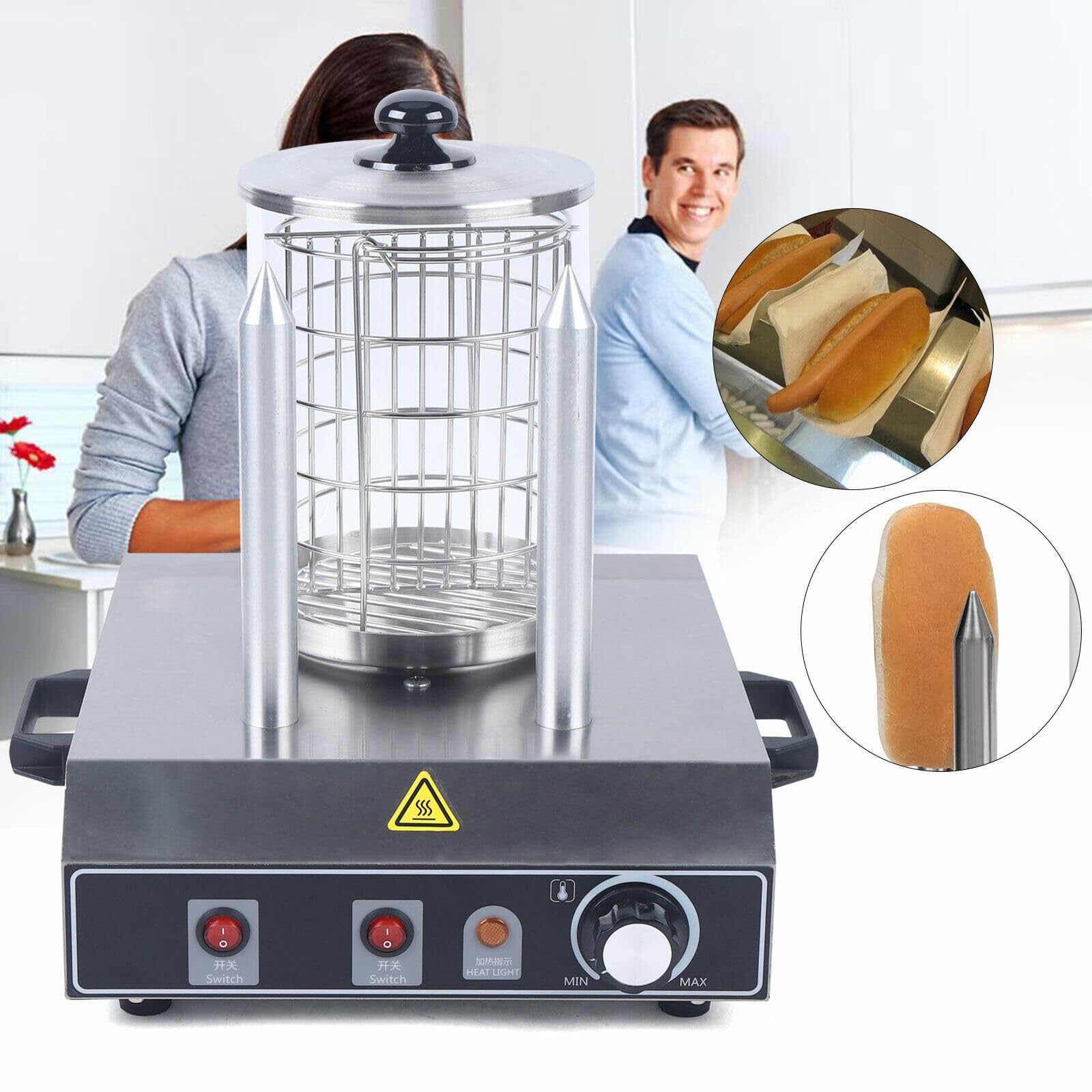 Riscaldatore Salsicce Elettrico Hot-Dog Macchina Professionale Con 2 Spiedini Riscaldanti Ristorante Per Salsicce Panini Elettrodomestici