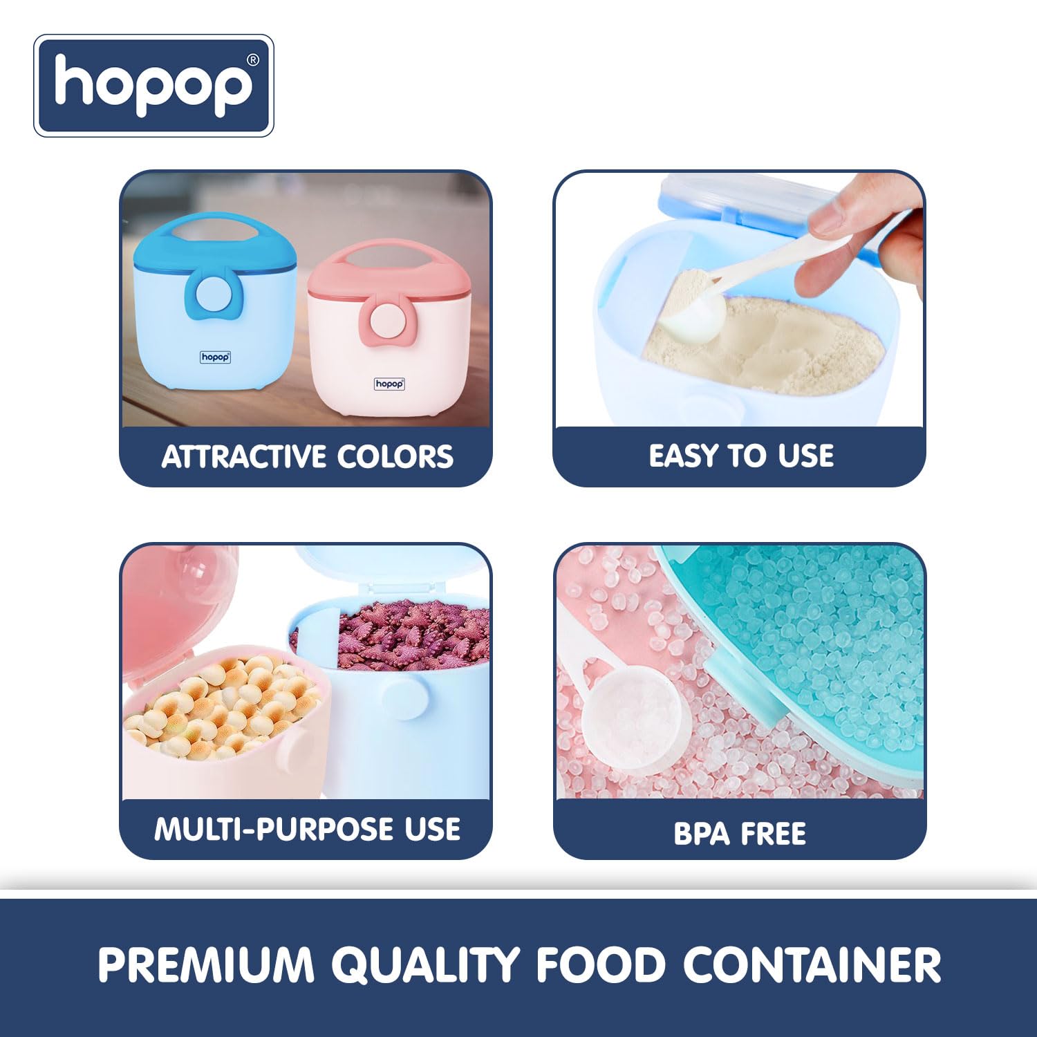 Hopop Baby Milk Powder Container|Multi-Functional Food Storage Container|First Feed Box With Scoop Spoon|Bpa Free|210 Gm|Blue,1 Count 3