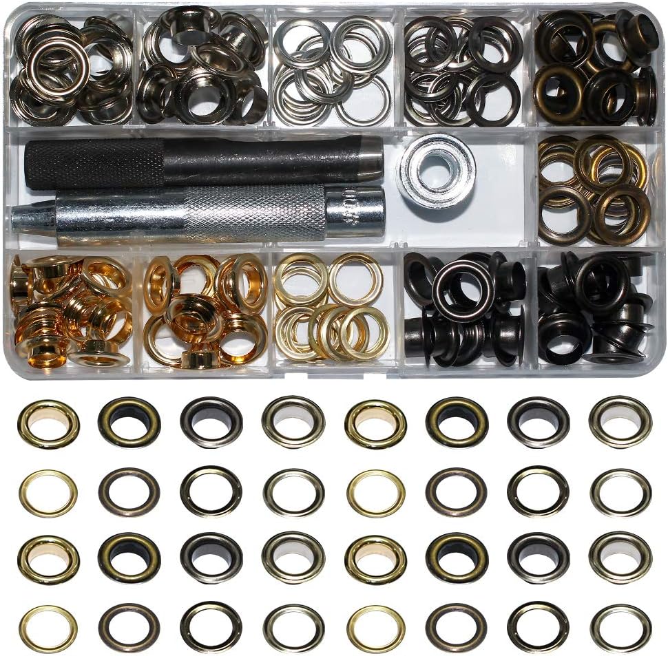 120 Sets - Brass Grommet Eyelets 10mm 3/8" Inside Diameter 800# with Setting Tool for Canvas Curtain Leather DIY Projects (3/8", Mixed)