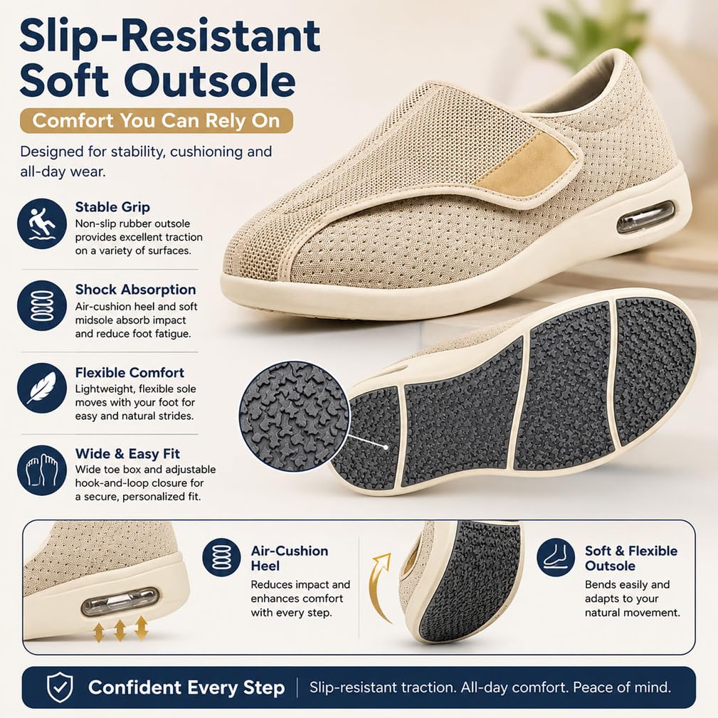 Generisch Mesh Slippers with Hook Loop Fastening for Seniors