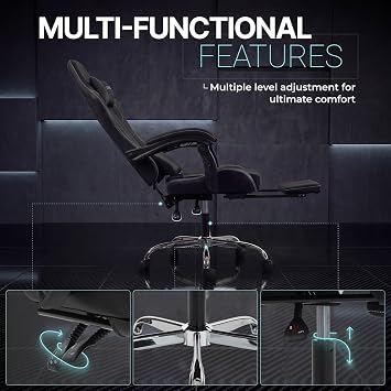 Dowinx Gaming Chair Ergonomic, Massage Lumbar Support, Footrest, Adjustable Height & Headrest Pillow, Heavy Duty 330lbs Office Chair, Comfortable for Back Pain Relief Long Gaming Streaming Black