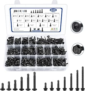 465 PCS Self Drilling Screws, 410 Stainless Steel Self Tapping Screws #8#10 for Metal-2 Type Head（Hex/Round）1/2" to 2" Sheet Metal Screws Assortment Set for Building, Metal, Wood, and Plastic