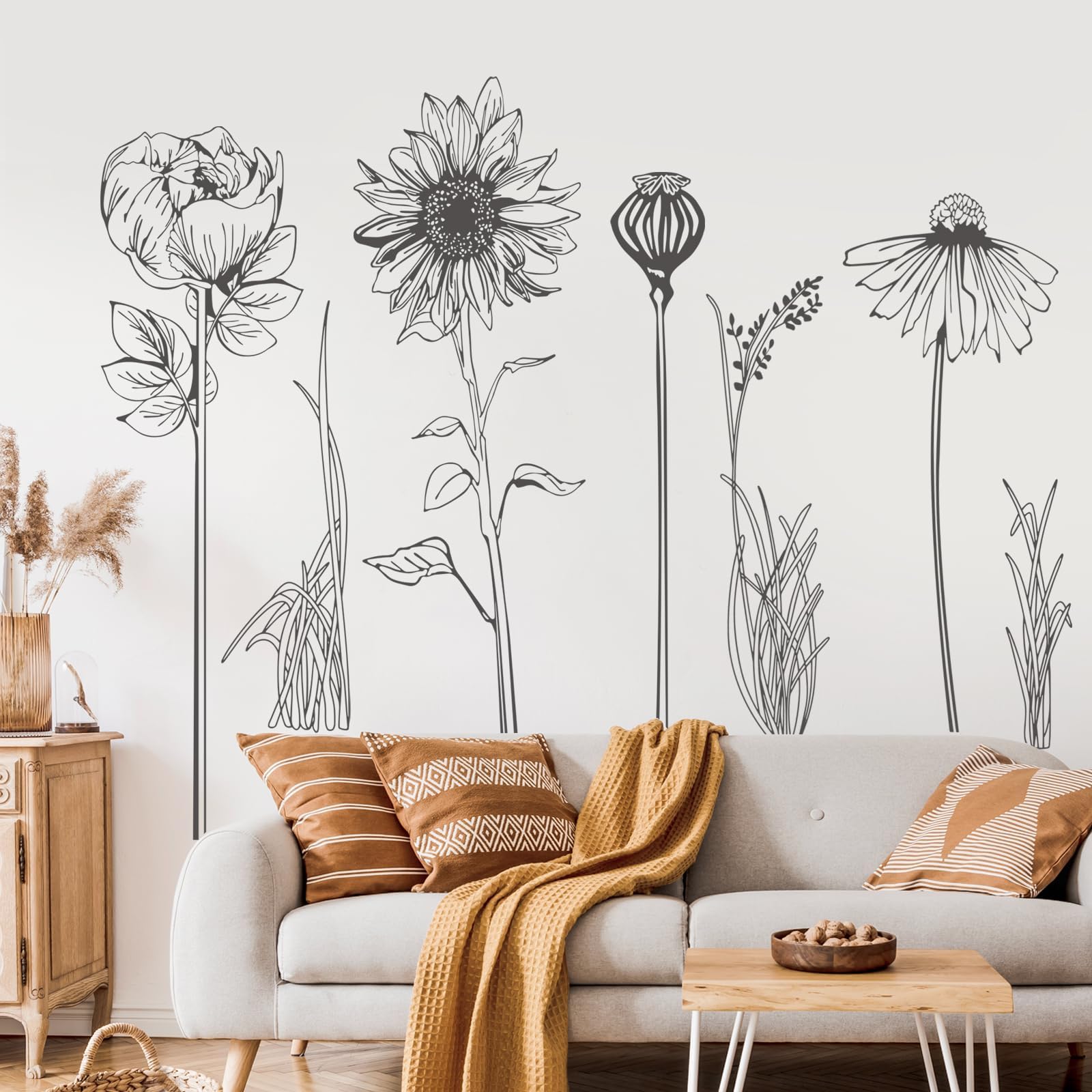 Supzone XXL Wandtattoo Schwarze Blume Wandaufkleber Einfache Minimalistische Sonnenblume Wandsticker für Wohnzimmer Schlafzimmer Sofa TV Hintergrund Wanddeko