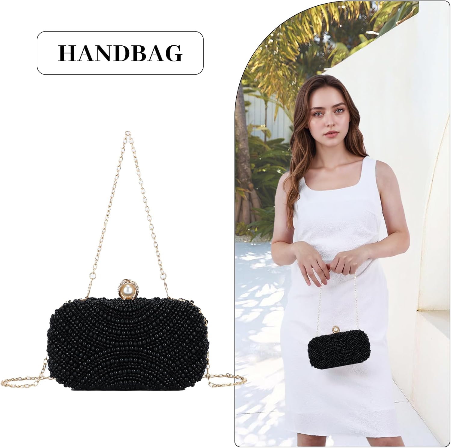 Oweisong Pearl Clutch Purses for Women Wedding Bride Pearl Evening Bag Party Clutch Wallet Tote Handbag - Image 7