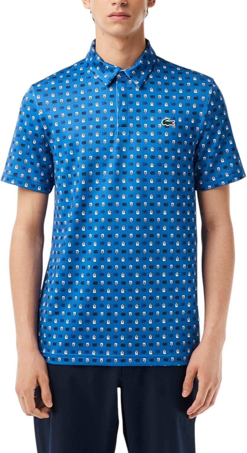 Lacoste Men's Regular Fit UV Protect All-Over Print Golf Polo Shirt, Ladigue/Phoenix Blue, X-Large