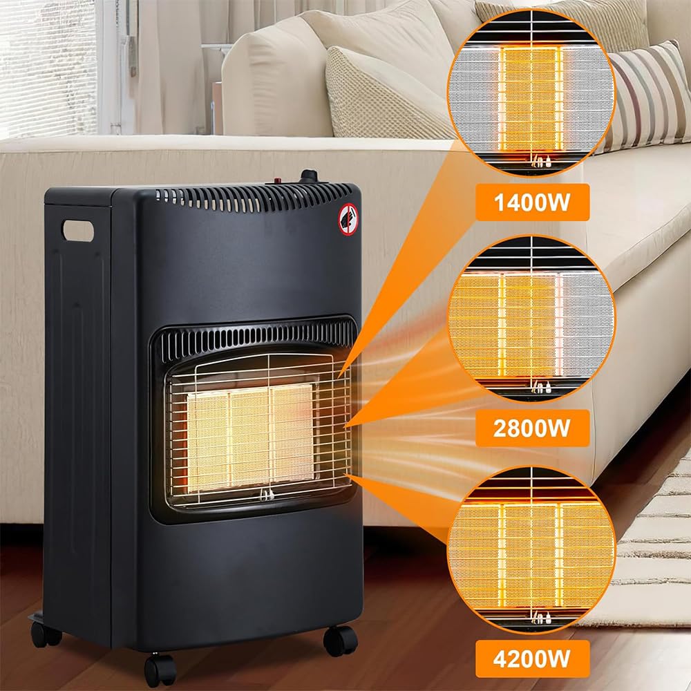 4200 Watt Gasheizung LPG inkl. Gasdruckregler Set | Gasheizofen, Heizstrahler, Gasheizgerät, Butan- und Propangasflaschen bis 15kg | nur für den Außenbereich