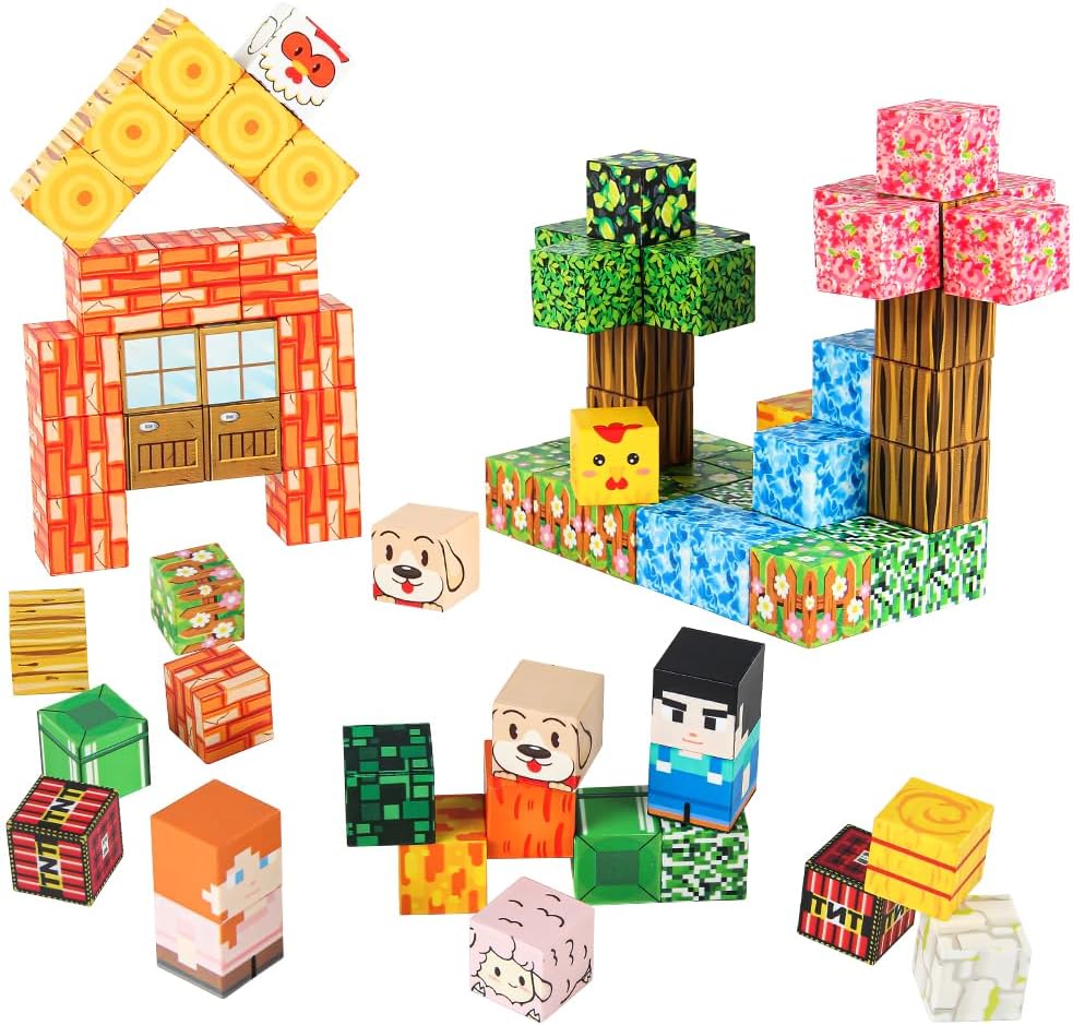 Tabitgs Magnetic Blocks, 120-Piece 0.8in Building Magnet Game Set, Stacking Building Blocks Cubes Magnets for Kids, STEM Sensory Creative Toys Games for Toddler Boys & Girls