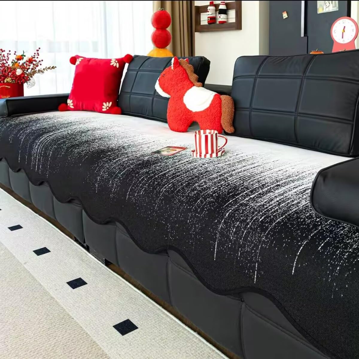 ZGWRYI Slipcovers Seat Protector,Thick Chenille Sofa Covers Non Slip,Soft Washable Couch Seat Protector Pads Throws for Furniture Settees Corner Armchair(Black,70x120cm)