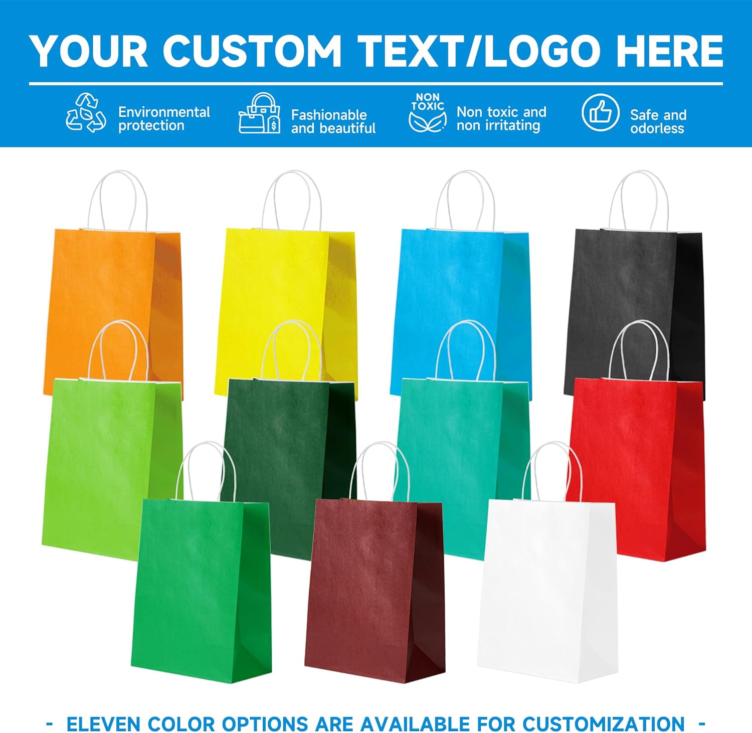 RACETOP 50 PCS Custom Paper Bags, Personalize Printed Kraft Paper Bags for Small Business, 8x4.5x10.8 Inch, Personalized Gift Bag with Logo, Shopping Paper bag with Handle, Goodie Bag - Image 6