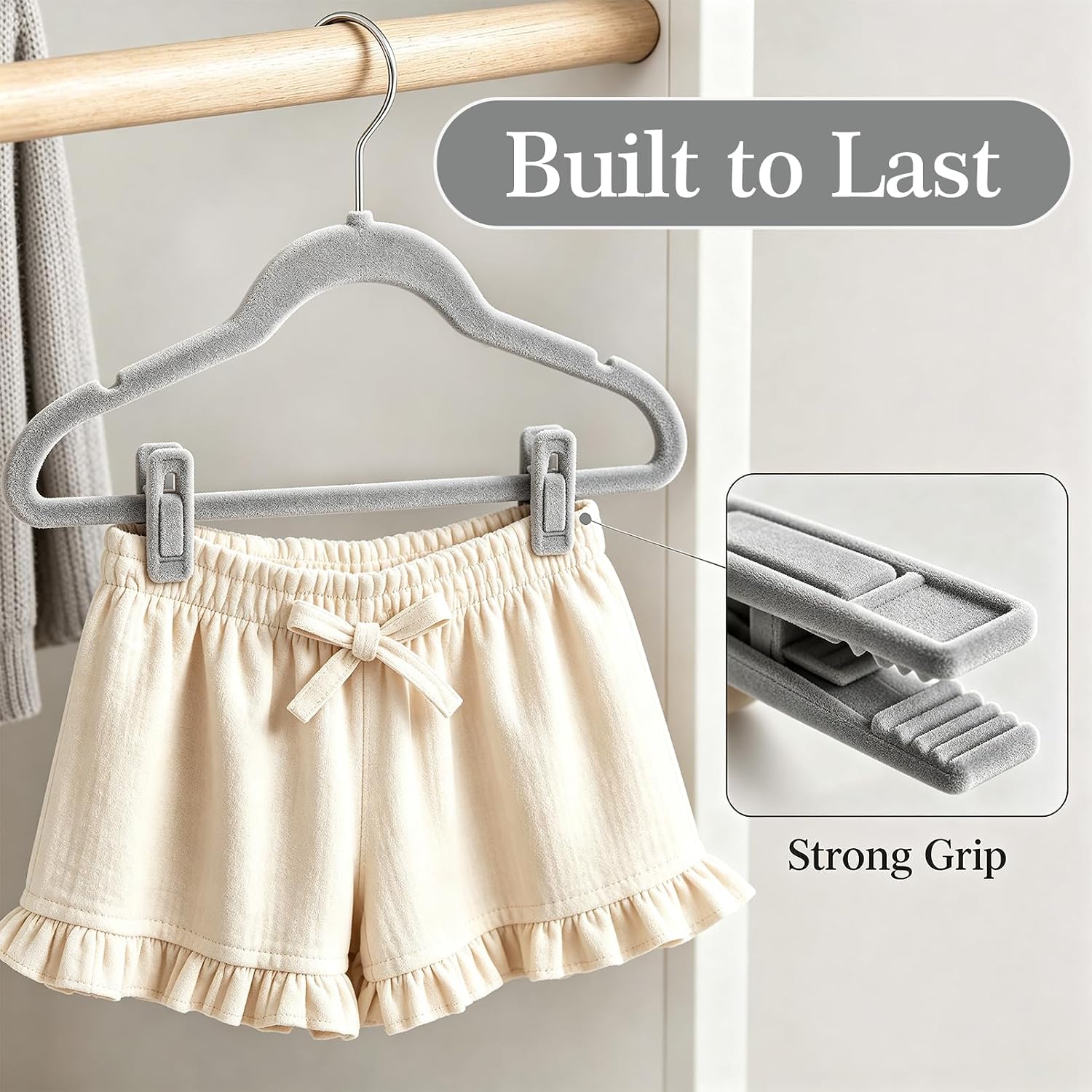 24 Pack Velvet Hanger Clips for Velvet Hangers, Gray