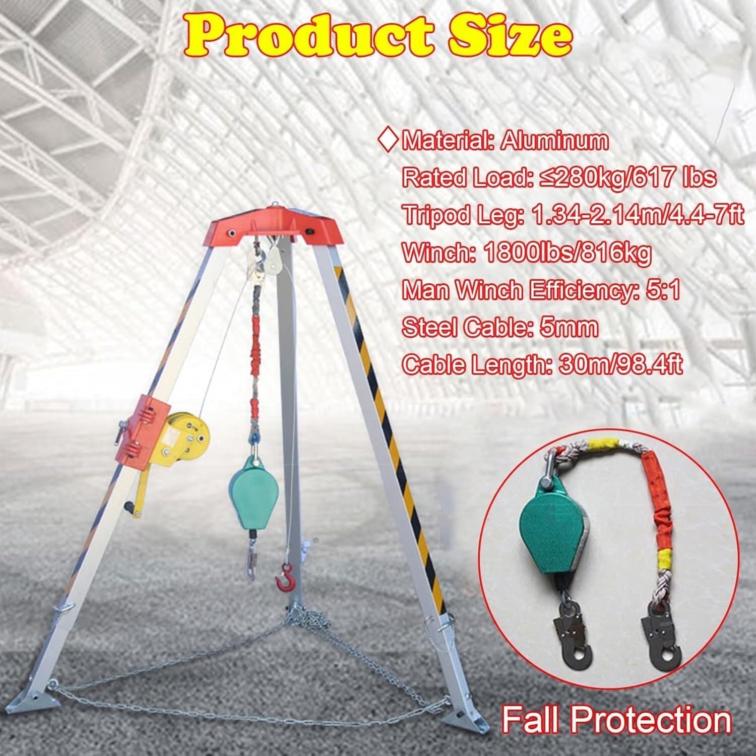Emergency Rescue Tripod Kit - 1800 lbs Confined Space Fall Arrest System with Winch - Industrial Lifesaving Equipment for Safe Rescue Operations (1 Pack)