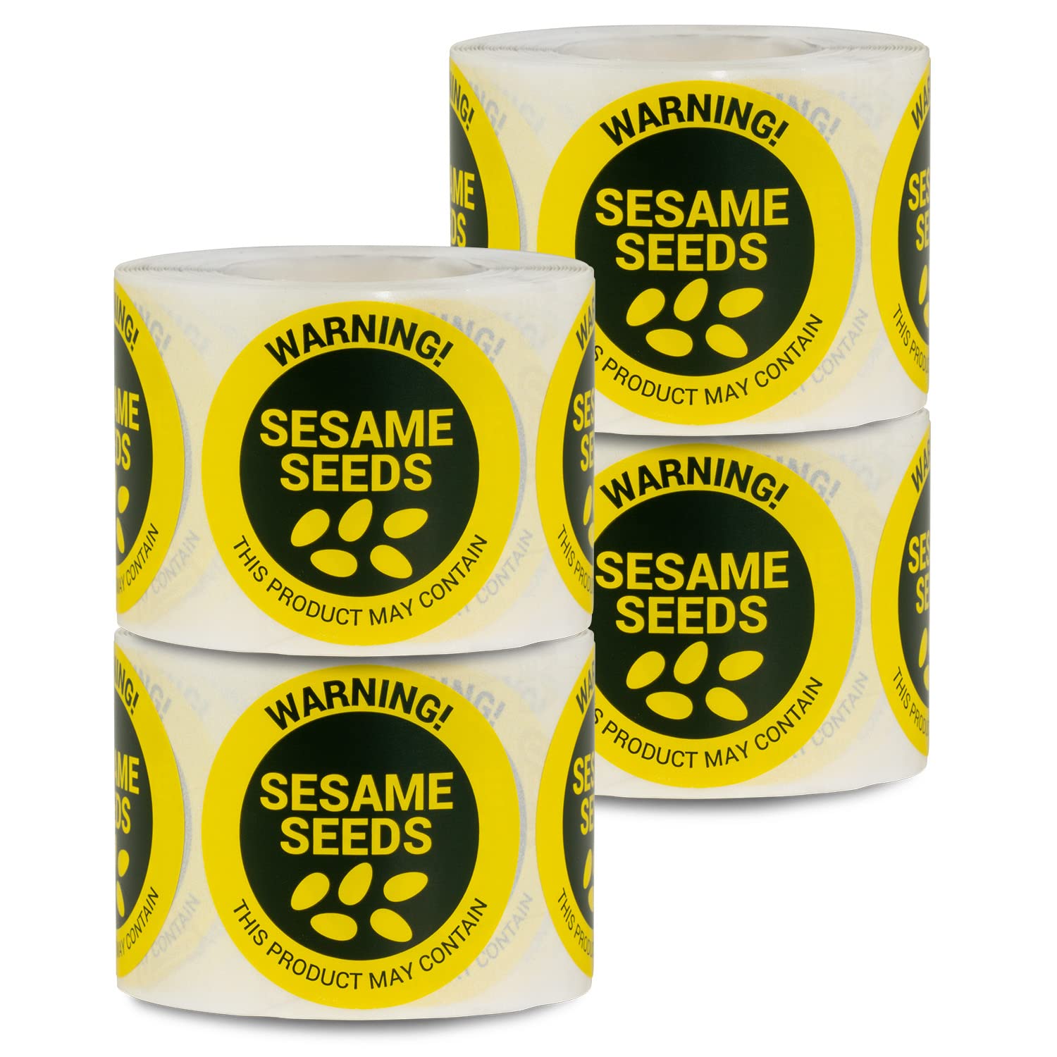 1200 Labels, 4 Rolls - Sesame Seeds Allergy Warning Stickers (1.5 inch, Circle Dot) Contains Sesame Seeds Labels for Allergen Alert Food Advisory,