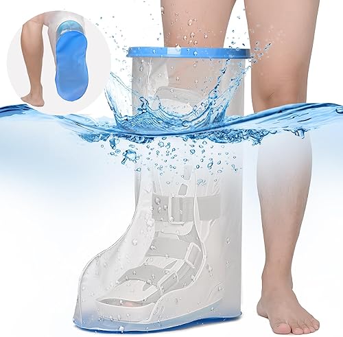 Funda de fundición de pierna extra ancha 100% impermeable para ducha con parte inferior antideslizante, botas de ducha reutilizables, protector para