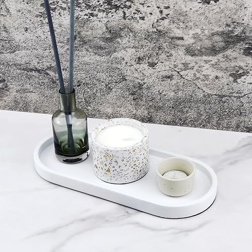 Miniatura 10 de FREELOVE Bandeja de hormigón para servir, bandeja de cemento para servir en baño, soporte para tocador, bandejas para joyas, cosméticos, organizador