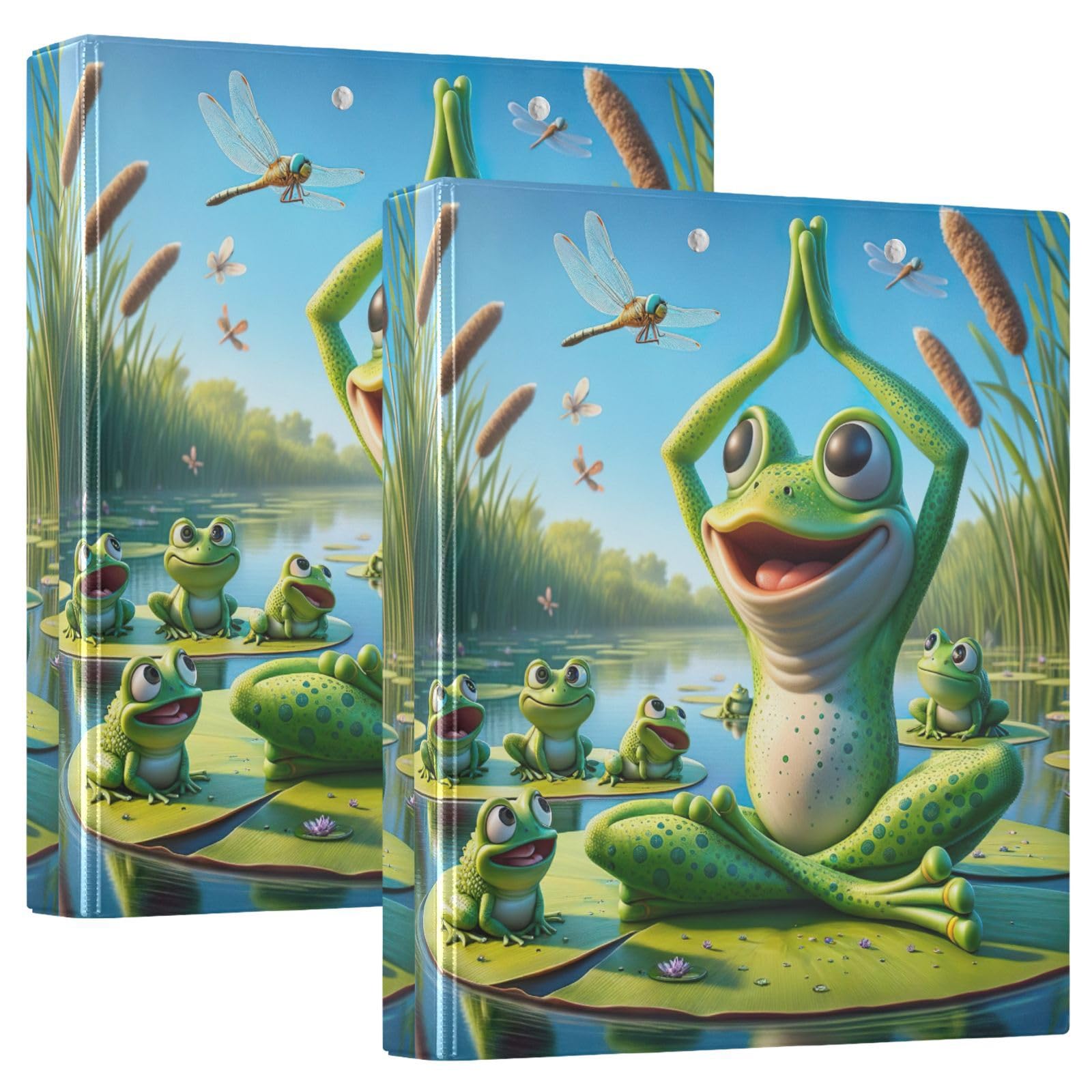 Funny Frogs - Raccoglitore a 3 anelli, 3,8 cm, con portablocco, grande, 3 raccoglitori per scuola, università, ufficio (confezione da 2)