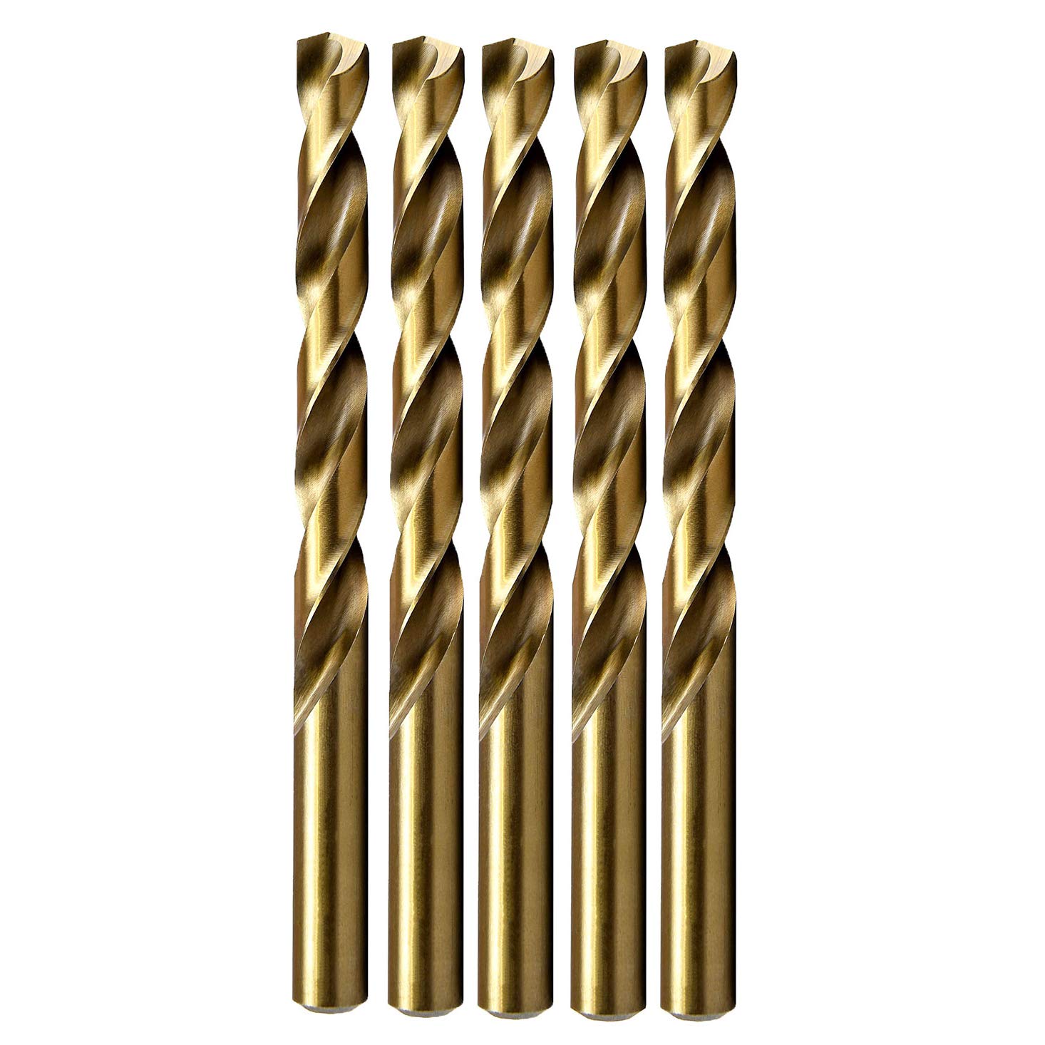 MAXTOOL No.60 5pcs Identical Jobber Length Drills Dia 0.040" HSS M35 Cobalt Twist Drill Bits Wire Gauge Numbered Golden Straight Drills; JBN35G10R60P5