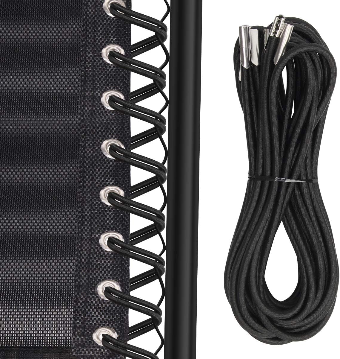 Replacement Cord for Zero Gravity Chair, 4-Piece Black Elastic Repair Cord Kit for Zero Gravity Recliners, Lounge Chairs, Bungee Beach Chairs, Durable and Easy to Install (Black)