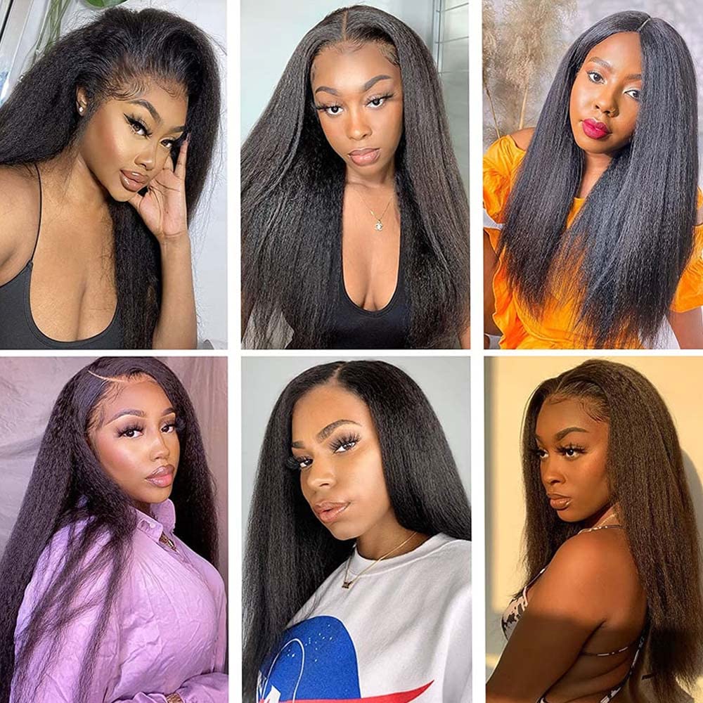 Imeya Yaki Lace Front Wigs 13x6 Yaki Human Hair Wigs for Black Women 150% Density HD Lace Free Part Glueless Natural Color Virgin Brazilian Hair Pre Plucked Kinky Straight Wig with Baby Hair 22 Inch