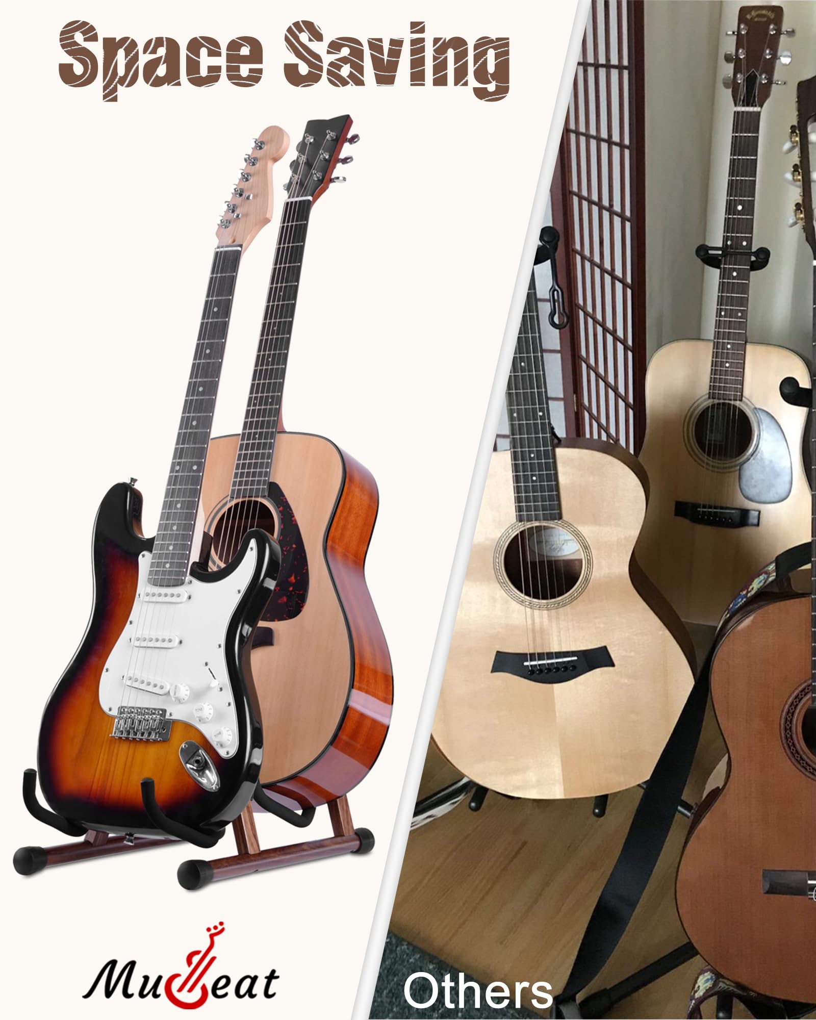 Soporte doble para guitarra en forma de A para 2 guitarras (acústica/bajo eléctrico/banjo) con almohadilla de espuma – Soporte de suelo fuerte para estudio y hogar