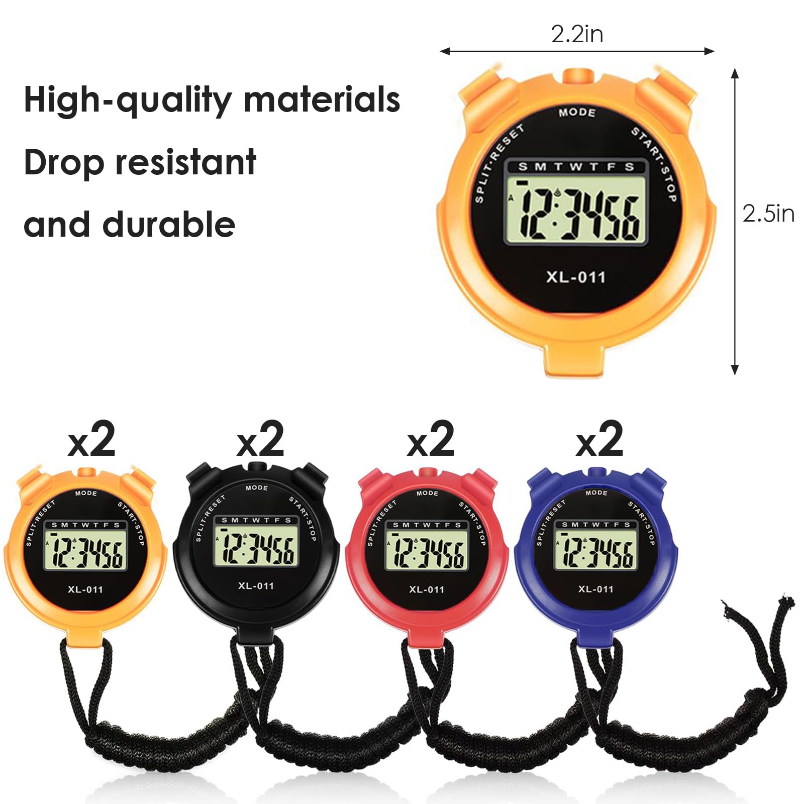 8Pcs Sports Stopwatch Timer, Multi-Function Sport Digital Stopwatch Large Display with Date Time and Alarm Function Shockproof Sport Stopwatch for Swimming Running Sports Training (Vivid Color) - Image 2