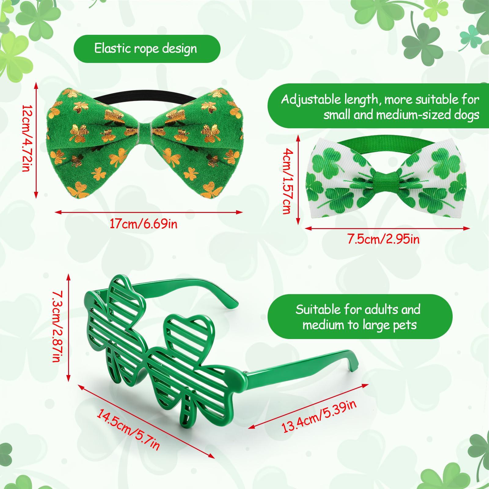 4 Pack St.Patrick's Day Costume, Including Irish Green Dog Clothes Shamrock Tall Hat Bow Glasses Tie Collar for Dog Cat Outfits — view 5