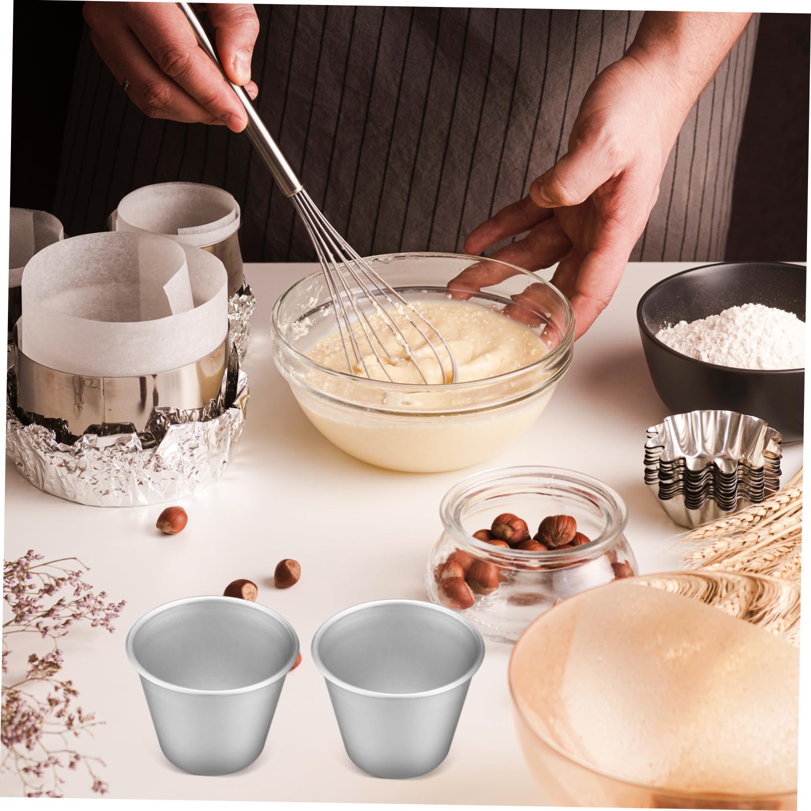 Amosfun Piezas Molde de torta molde para cupcakes de aluminio tazas para hornear plantillas de pastel Tazas de pudín de molde taza para hornear magdalenas de aluminio