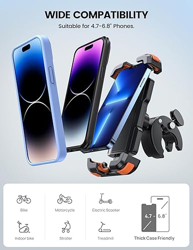Miniatura 6 de Lamicall Soporte de teléfono para motocicleta, soporte para teléfono de bicicleta, clip de manubrio de instalación rápida para bicicleta scooter,