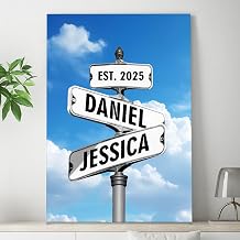 Custom Canvas Prints Crossroad Street Sign Valentines Day Gifts for Couples, Personalized Name & Date Vintage Street Sign Wall Art, Anniversary Wedding Gifts for Girlfriend Boyfriend Her Him