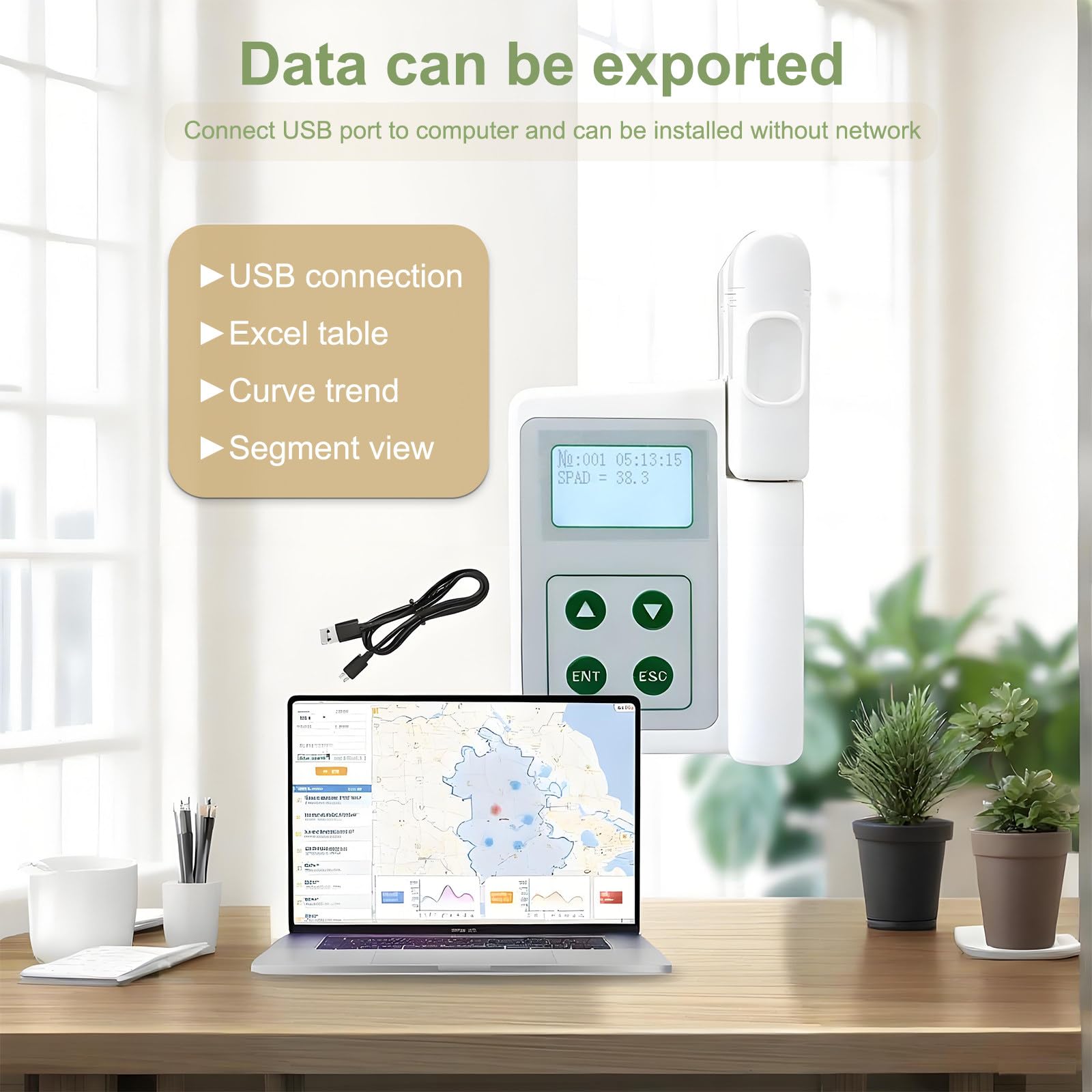 Analyseur de Chlorophylle Portable, 2 000 mAh, avec Exportation de Données USB. Teneur en Chlorophylle, Teneur en Azote, Température et Humidité des Feuilles Testables. Détection Rapide YLS-A