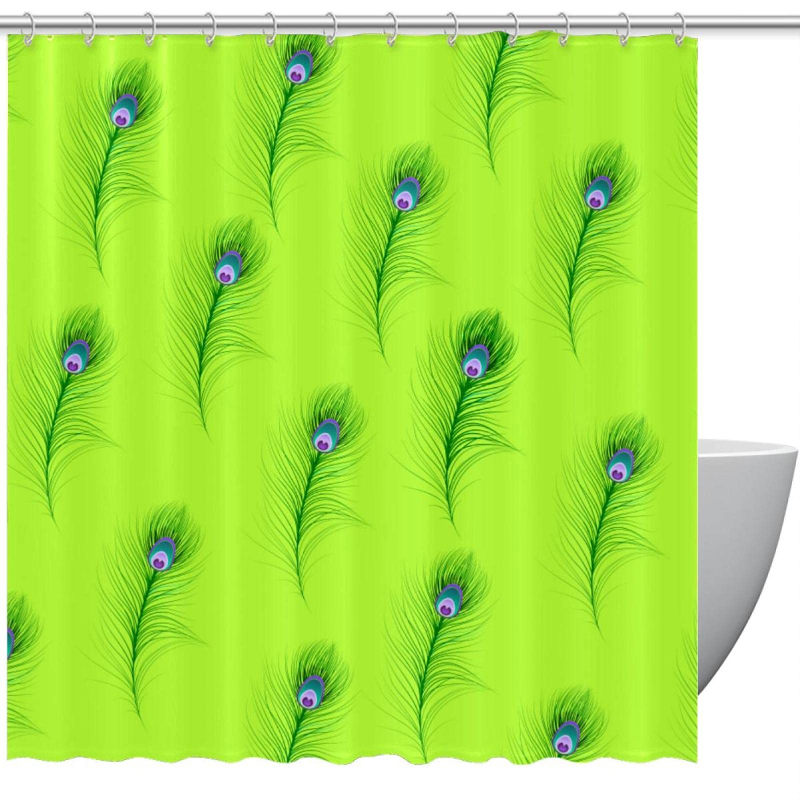 Rideau de douche imperméable plumes vert clair 183x183 cm