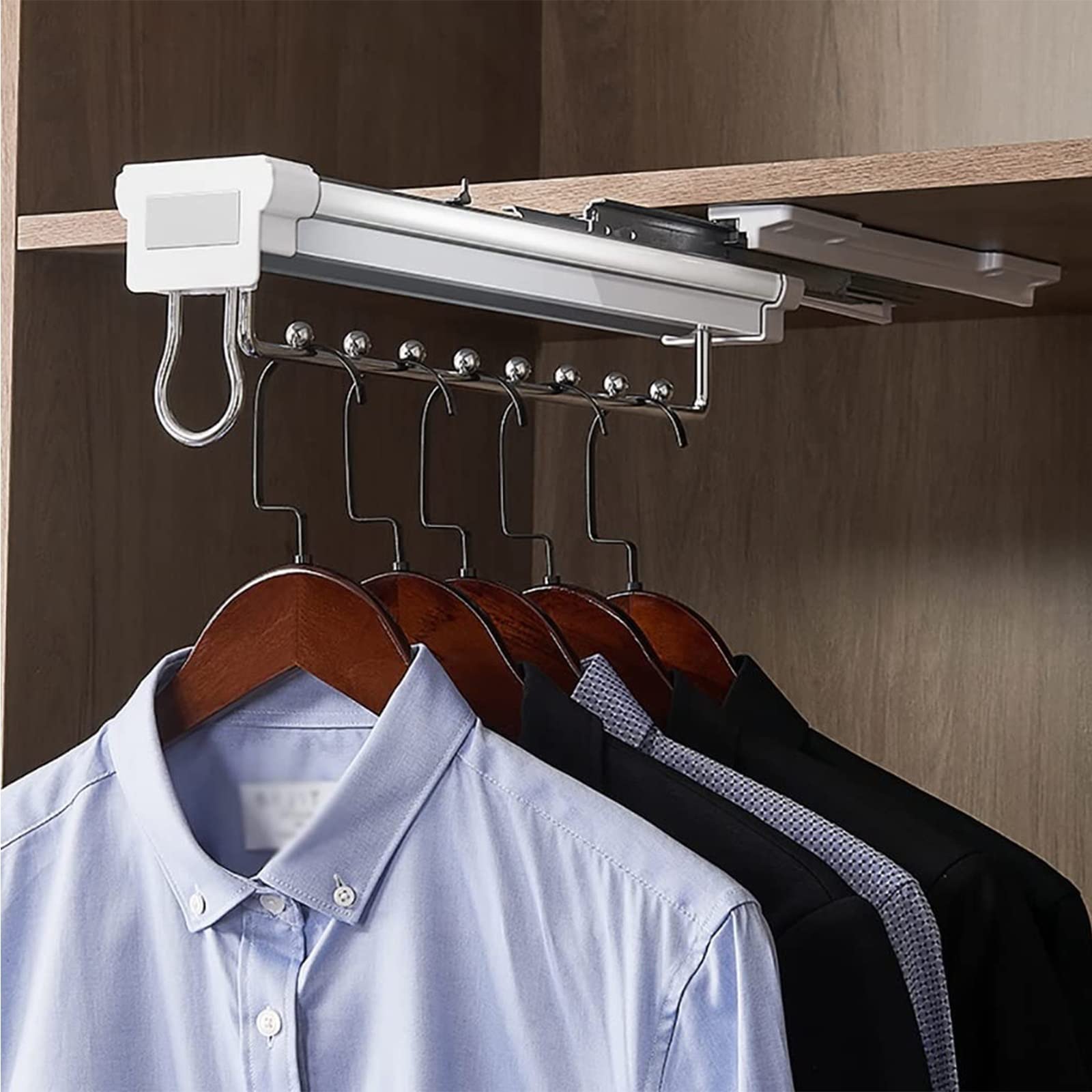 Penderie coulissante de garde-robe avec amortisseur et rail télescopique pour pantalon charge 30 kg