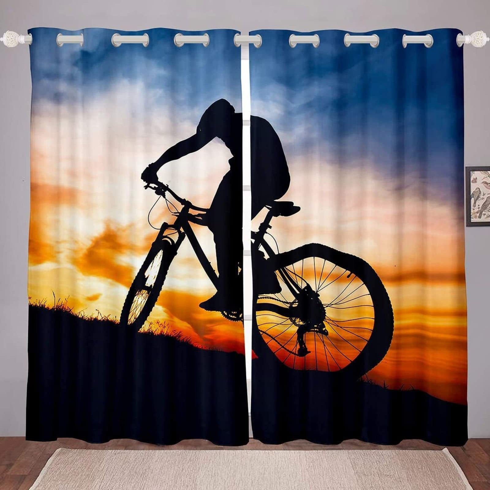 Lot de 2 Rideau Vélo Rideaux Occultants 117x230 cm des Sports Imprimé 3D Vélo Rideaux de Fenetre Isolant Thermique Décoration Rideaux pour Chambre Salon