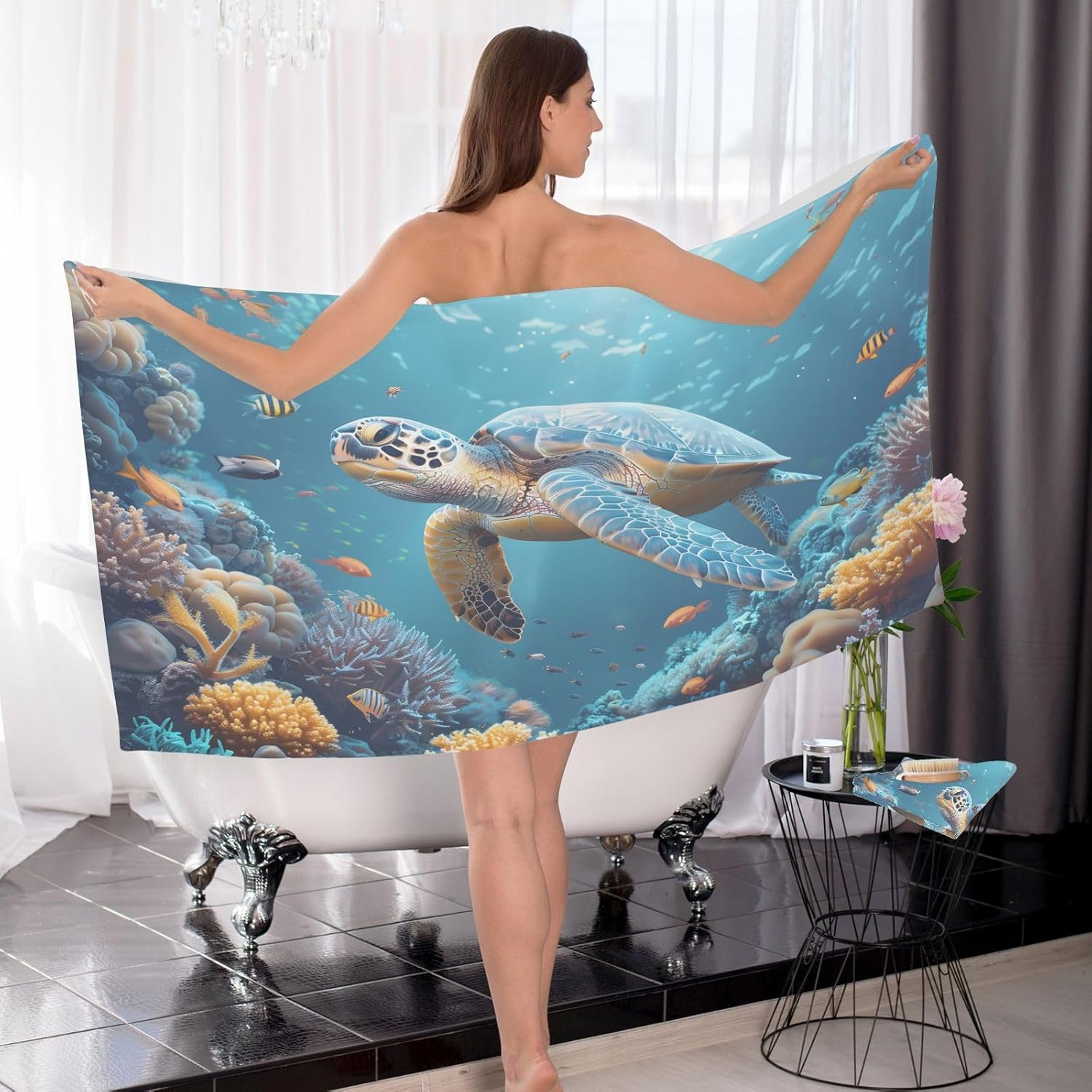 Hand Towels Premium Soft and Highly Absorbent Benthic Fauna 2 Pcs Towels for Bathroom Set 100% Cotton Decorative Face Towels