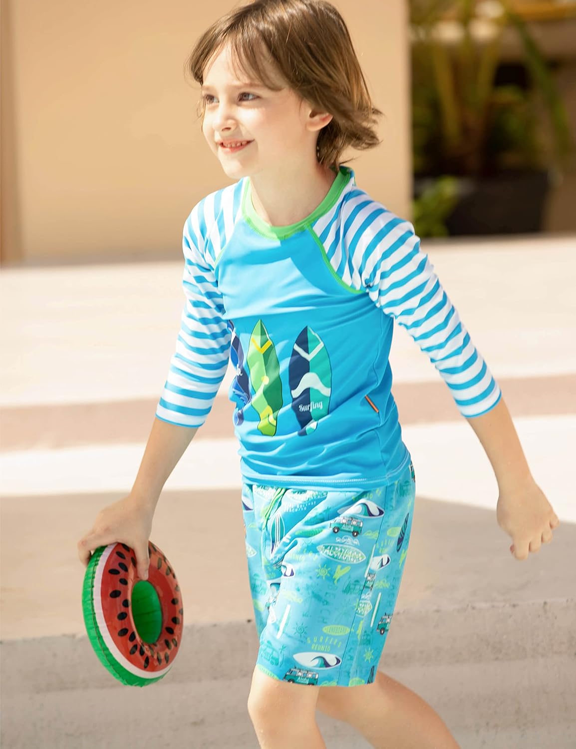 weVSwe Toddler Boys UPF 50+ 2PC Rash Guard Set Swim Trunks Long Sleeve Swimsuits