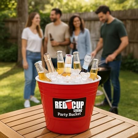 Reusable Red Plastic Ice Bucket for Parties - Large Beverage