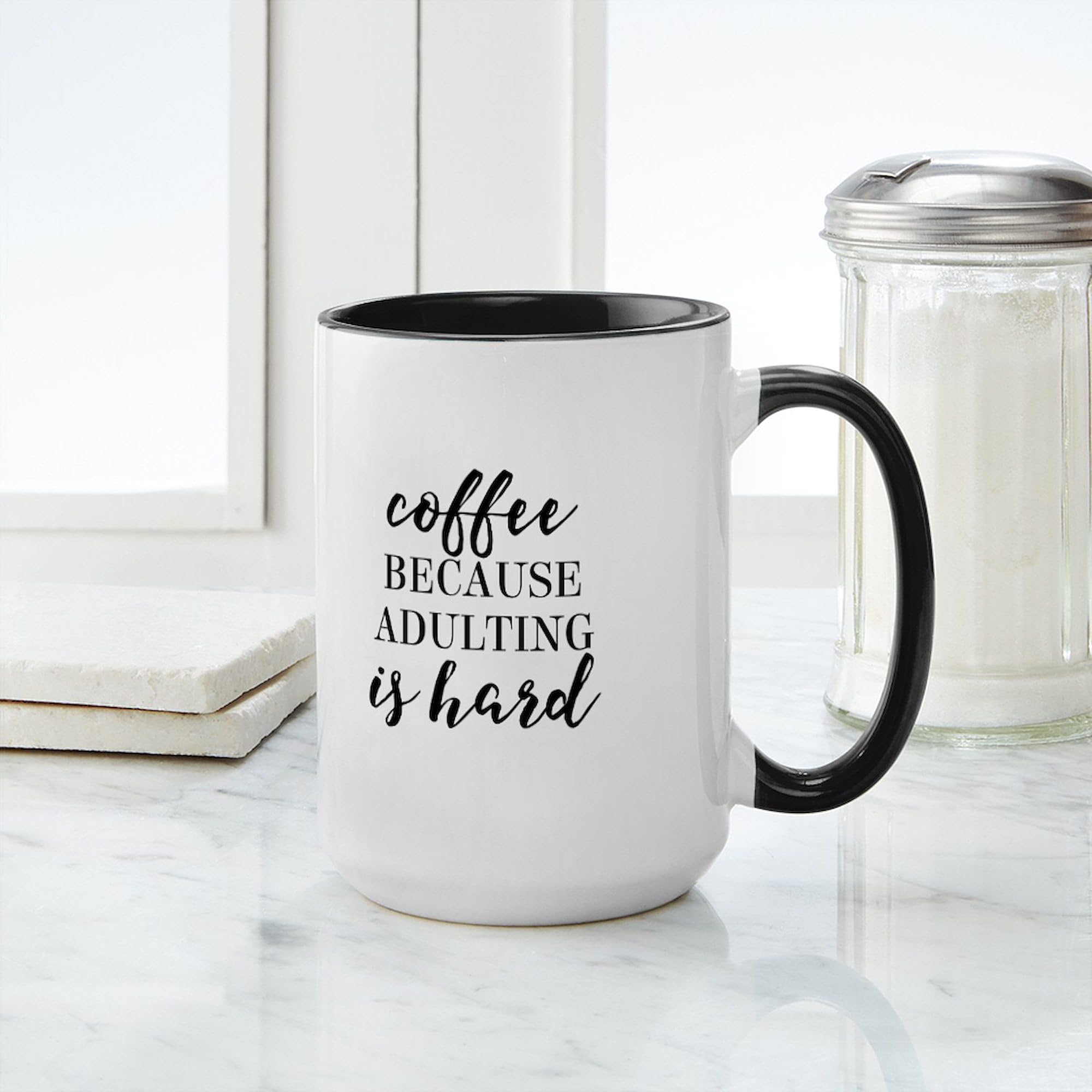 Amazon.com | CafePress Coffee Because Adulting Is Hard Mugs 15 oz (444 ml)  Ceramic Coffee Mug: Coffee Cups & Mugs