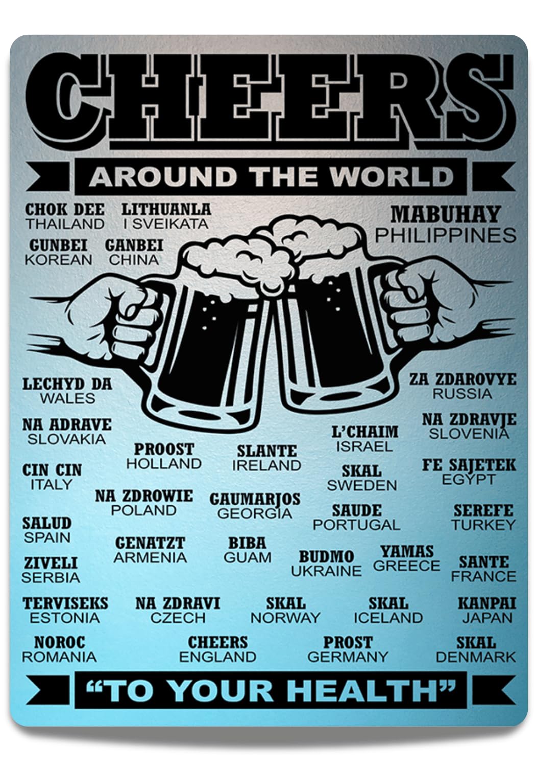 Funny Sign for Bar - Man Cave Decor Pub Metal Plaque - Wall Art for Home, Tiki Bar, Gaming Room, Garage, Indoor/Outdoor (Cheers Around the World)