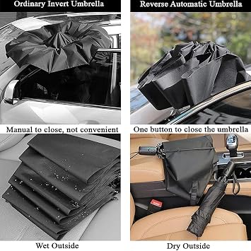 Reverse Automatic Open Close Compact Folding Umbrella, Windproof Lightweight Travel Car Inverted Umbrellas, Large Sun & Rain Umbrella for Men Women in Multiple Colors (Red)