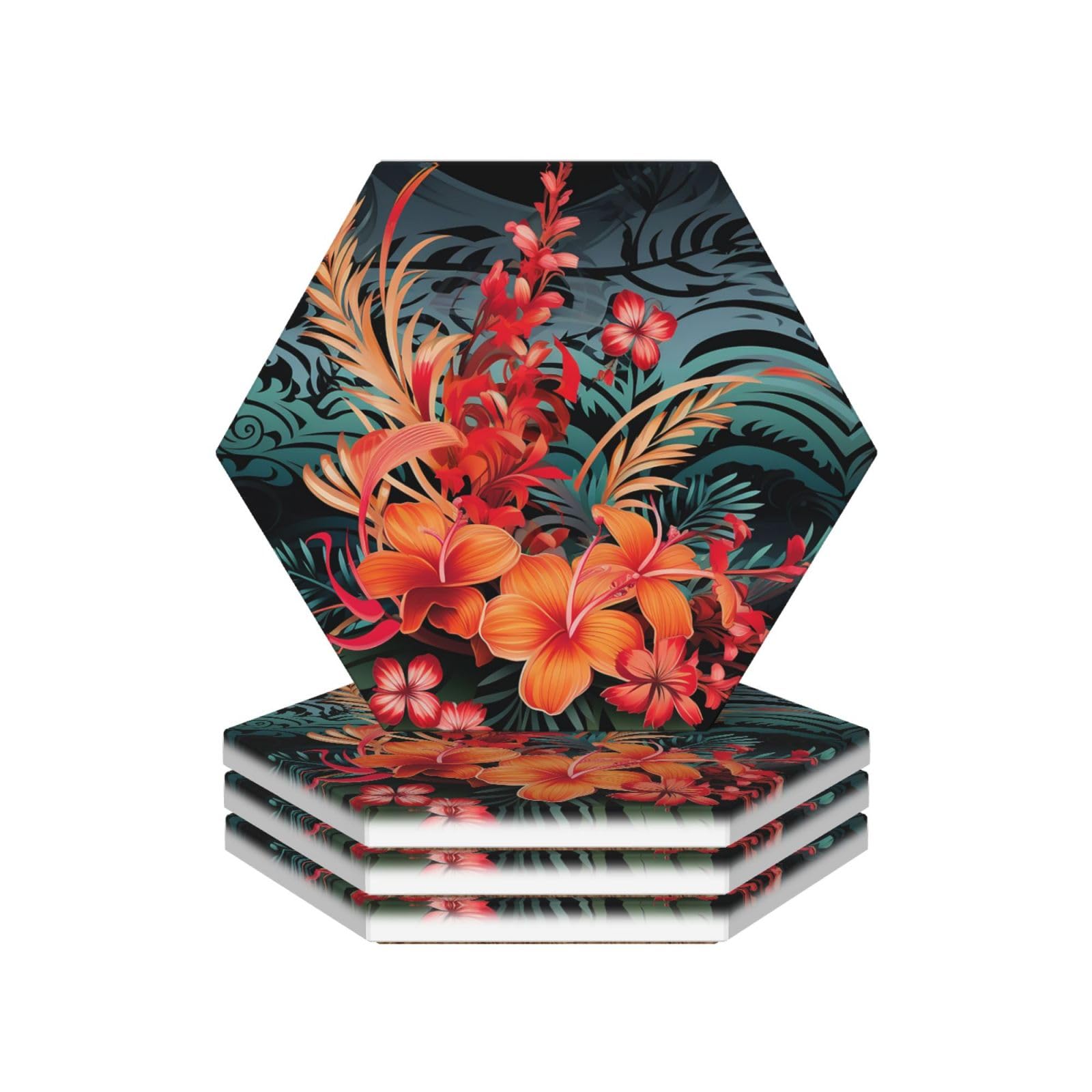 Dessous de verre super absorbants en céramique motif hawaïen rond