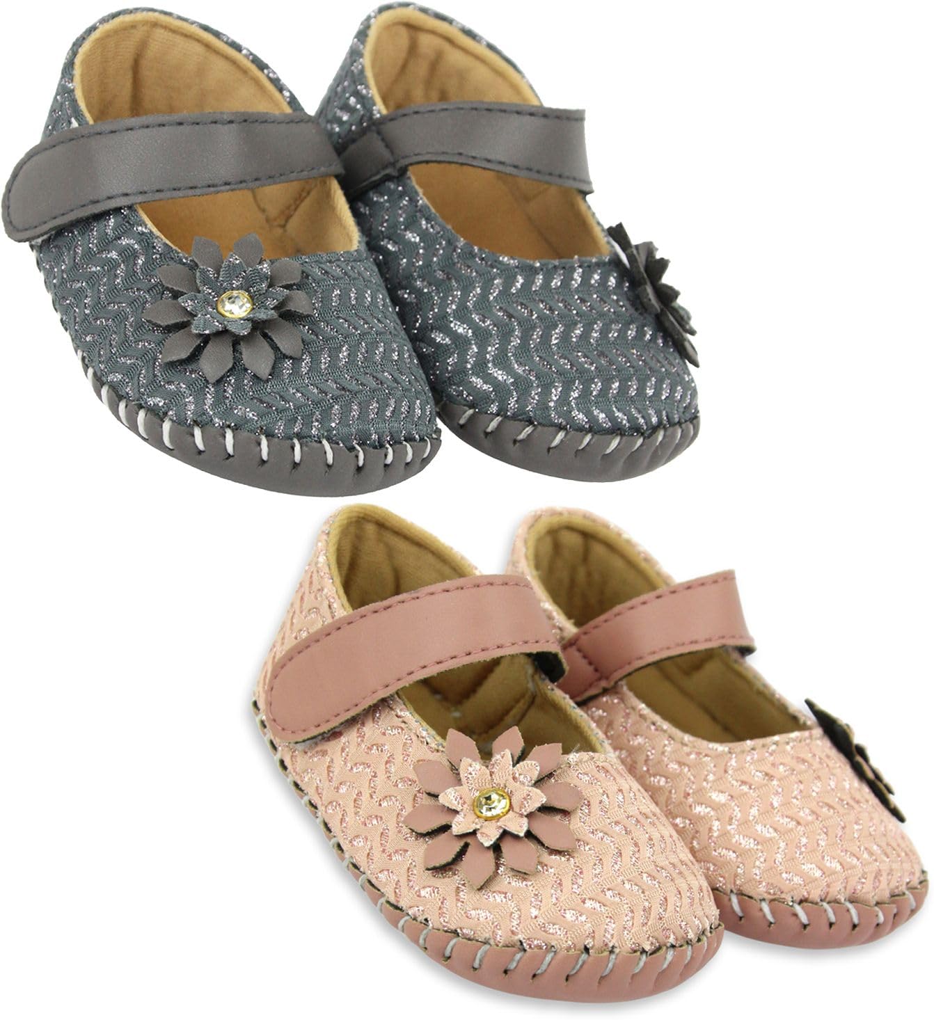 6 To 12 Months Baby Girls Set of 2 Pair Belly Shoe Hook & Loop Sandal Booties (Grey,Pink)-BT1624andBT1626-image-20