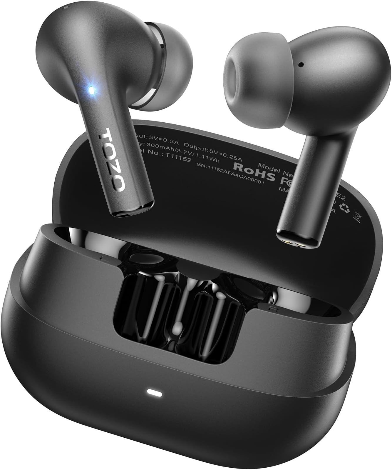 E2 Wireless Bluetooth Headphones, 5.3 Bluetooth Headphones, In-Ear Headphones with App Control, 30 Hours Deep Bass, 2 Microphones, Call Noise Cancelling Headphones - Black