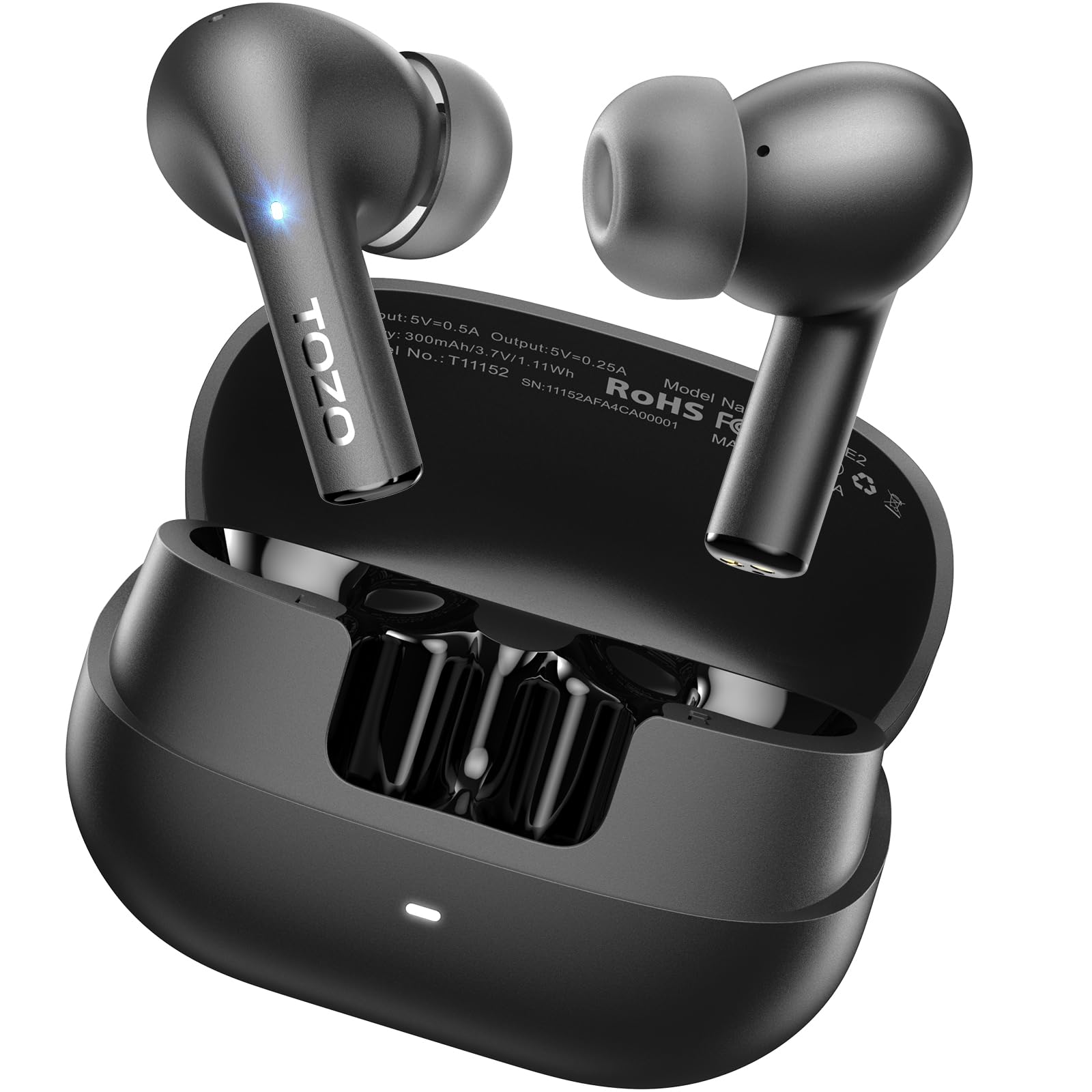 TOZO E2 Wireless Earbuds 10mm Drivers with Powerful Bass, App Customize 32 EQs, with 2 Mics AI Call Noise Cancellation, 30H Playtime, Bluetooth 5.3 Ear Buds, Comfort Fit in-Ear Headphones