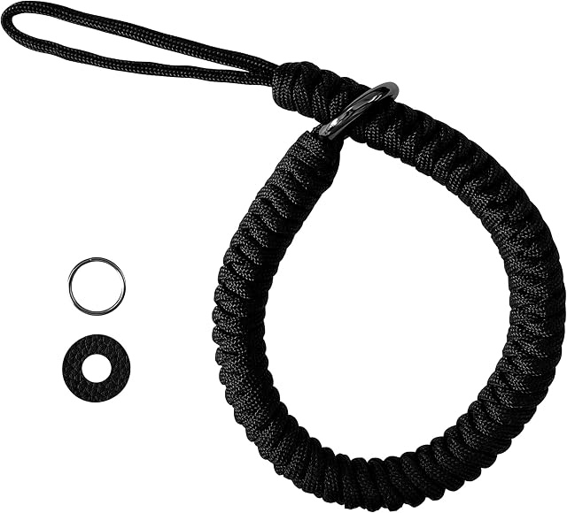 Aocar Adjustable Camera Wrist Strap, Soft Comfortable Hand Grip Paracord Woven Wristband (Black), L